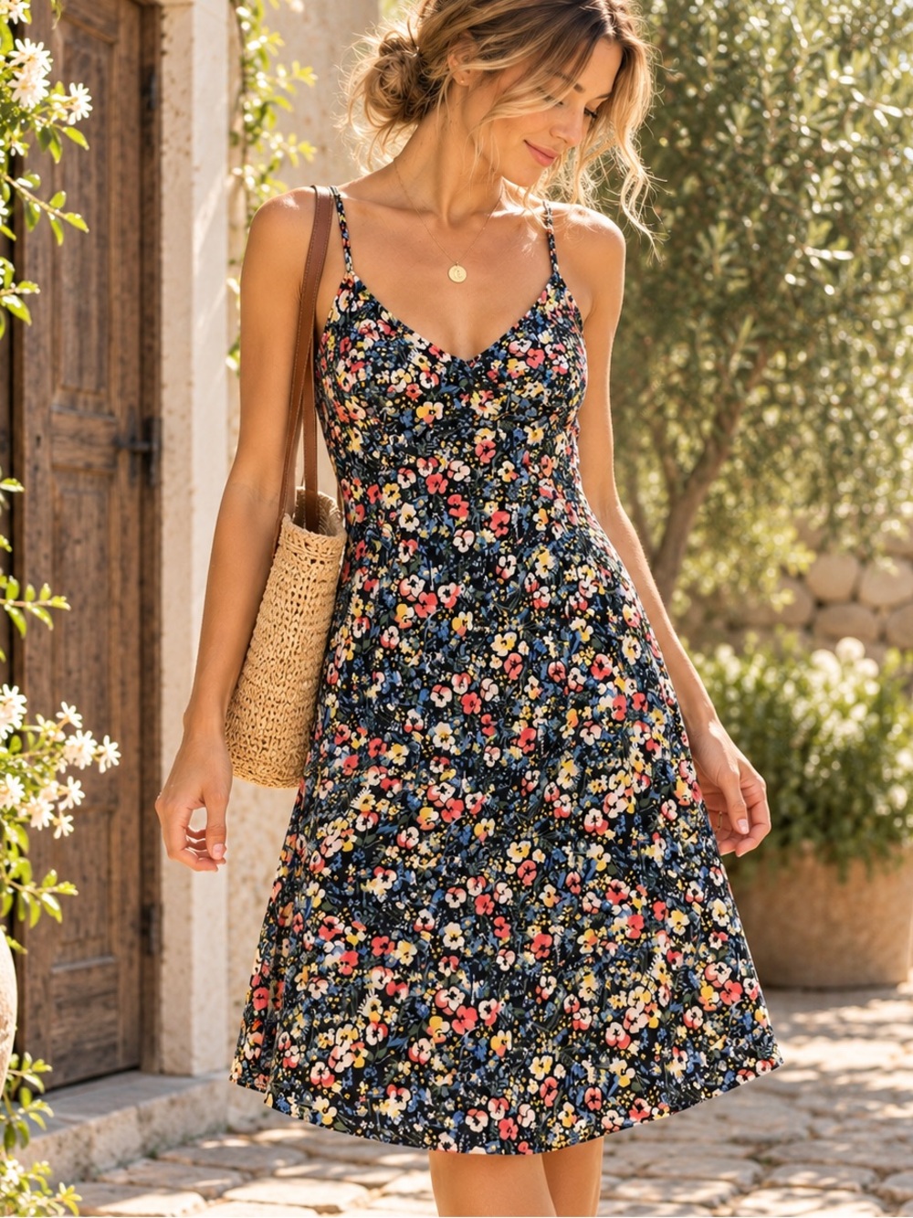 NWT Vero Moda XS Black Floral Organic Cotton Blend Cami Mini Dress